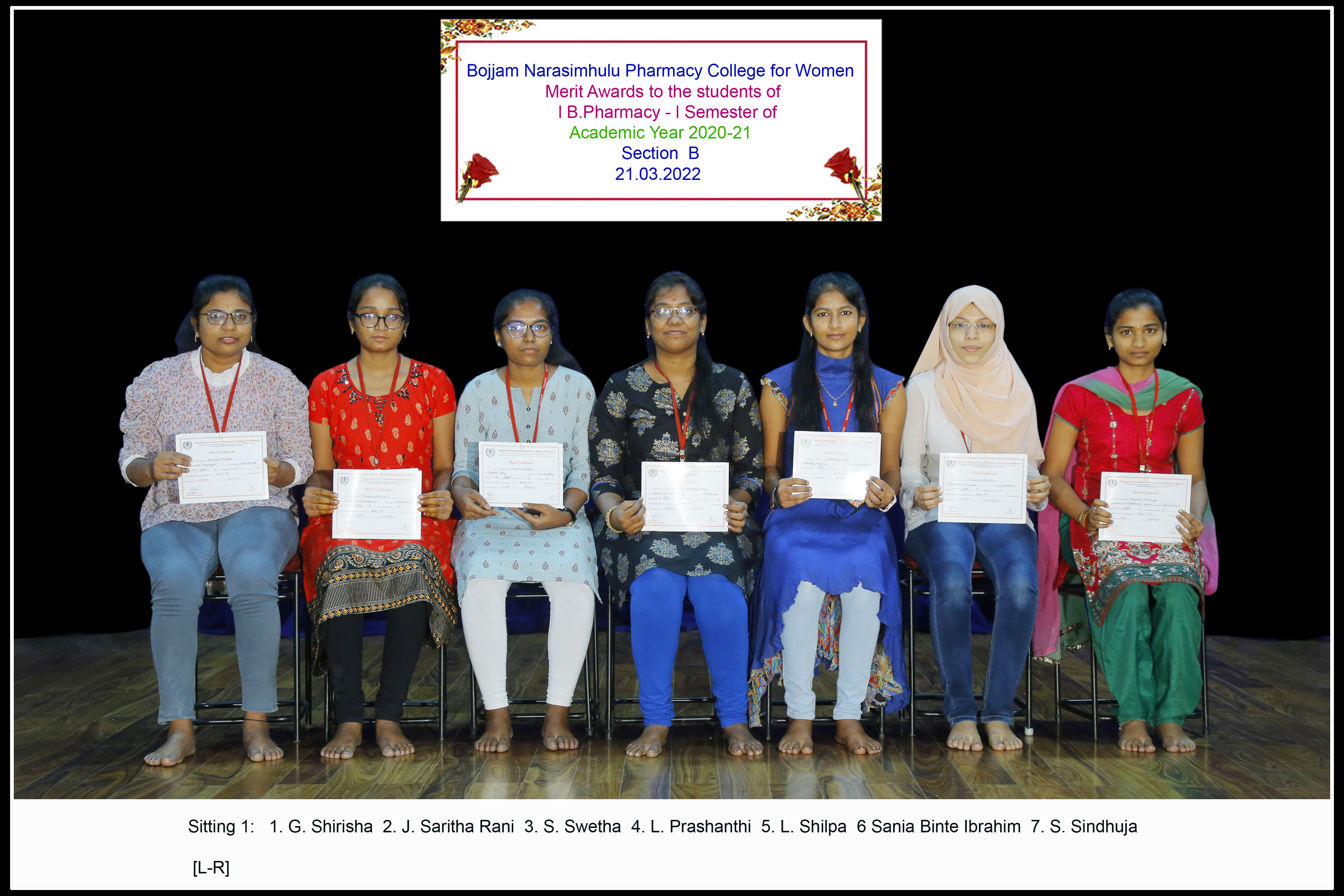 Merit awards to the students of I year I Semester for the Academic year 2020-21